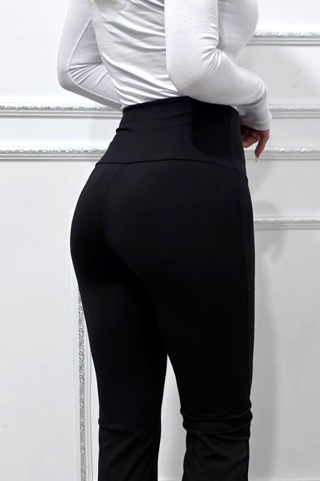 Pantaloni casual evazati OLA BE, cu emblema si banda modelatoare, NEGRU - 1 | YEO