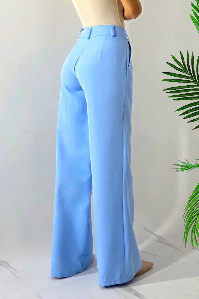 Pantaloni eleganti de dama AVIA, wide leg, cu buzunare, Albastru Baby Blue - 1 | YEO