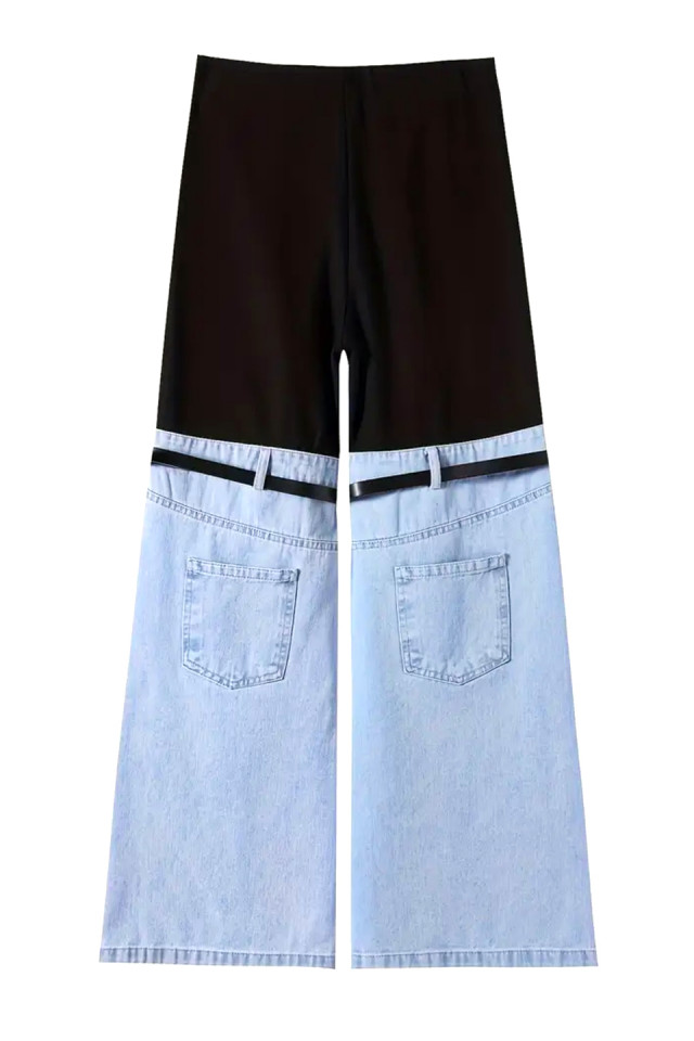 Pantaloni evazati Hybrid Style, din denim si curele decorative, Albastru deschis - 3 | YEO