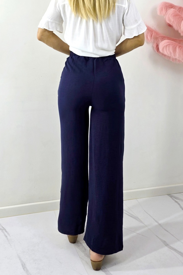 Pantaloni lungi dama, MERON, cu bumbac si banda elastica, Bleumarin - 1 | YEO