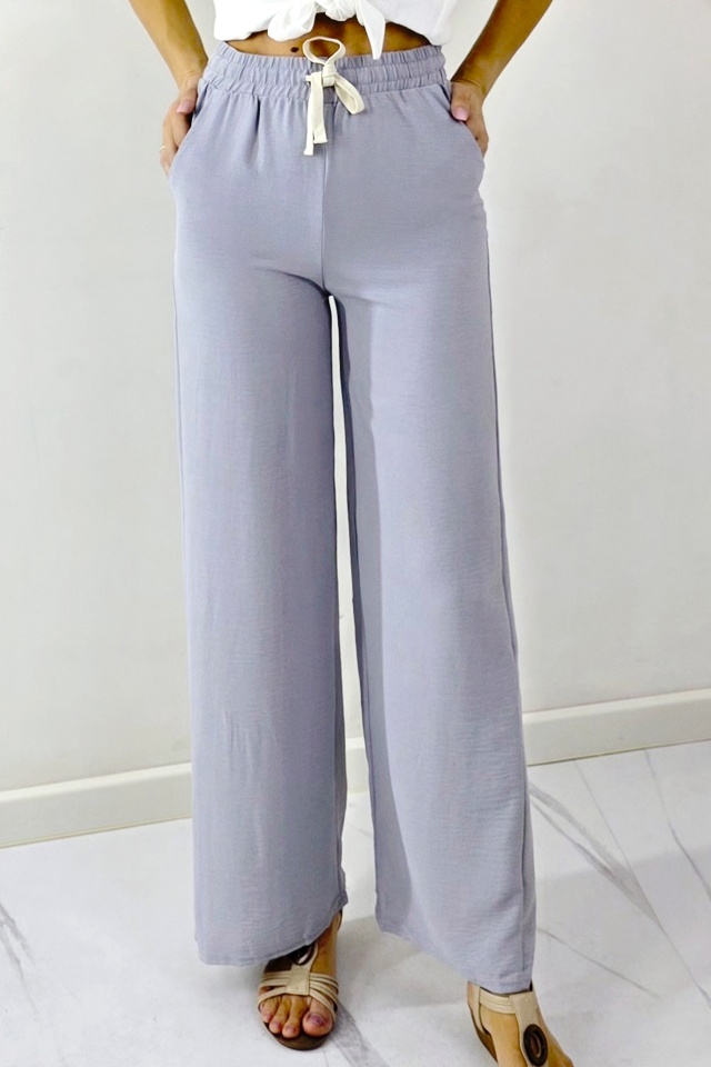 Pantaloni lungi de zi, bumbac MERON, cu snur si croi larg, GRI - 3 | YEO