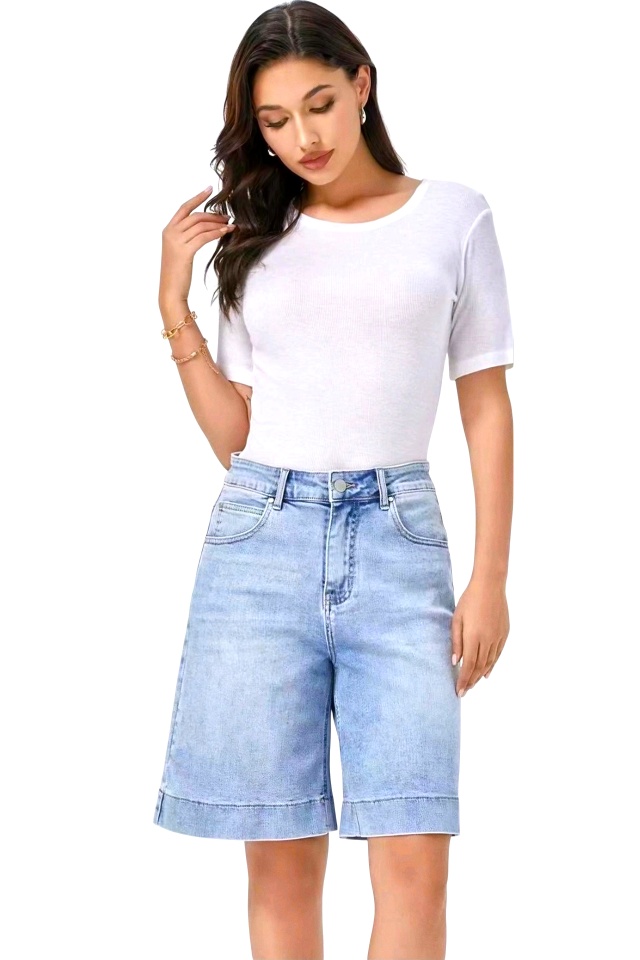 Pantaloni midi de blugi Ankaya, cu tiv supradimensionat, Albastru prespalat