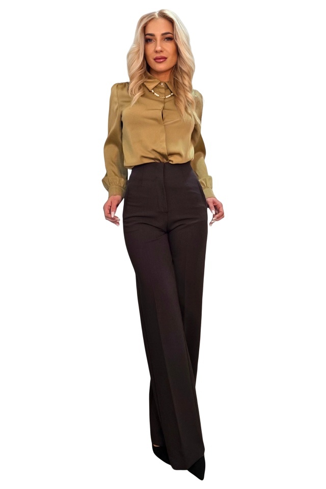 Pantaloni office RAVELLO, croiala lejera si buzunare decorative, Maro