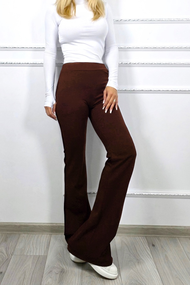 Pantaloni Politeh, evazati, cu talie inalta, Maro, Marime S/M - 2 | YEO