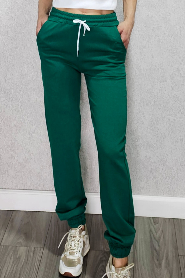 Pantaloni sport Benone, din bumbac, Verde smarald - 2 | YEO