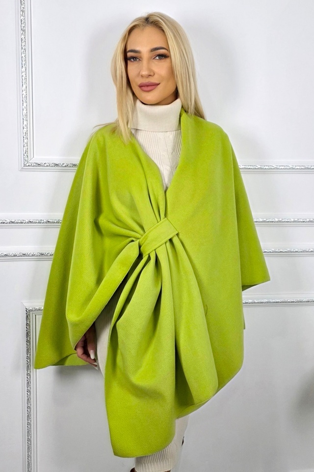 Pelerina midi BelaRina, cu striatii si prindere petrecuta, Verde lime, Marime universala - 3 | YEO