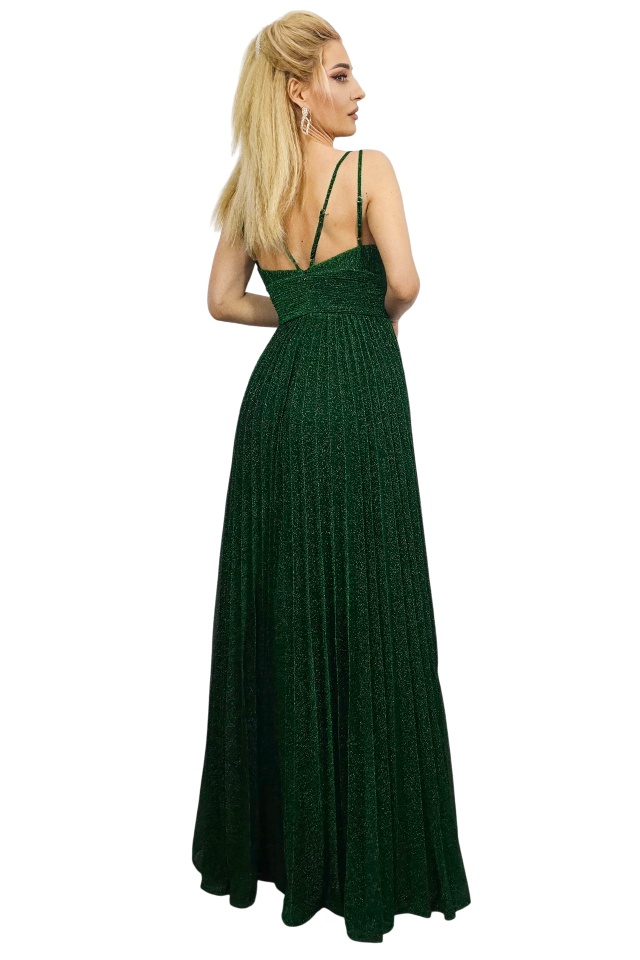 Rochie de ocazie AZARIA, cu pliuri si croiala empire, Verde Smarald