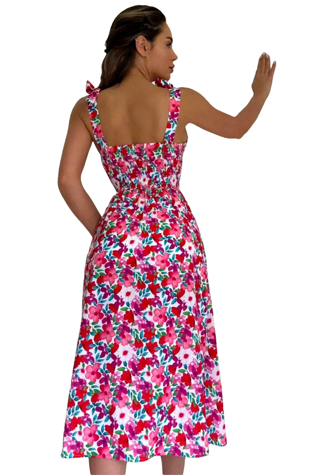 Rochie de vara Masha, cu imprimeu floral, Red Petunia, Marime S/M