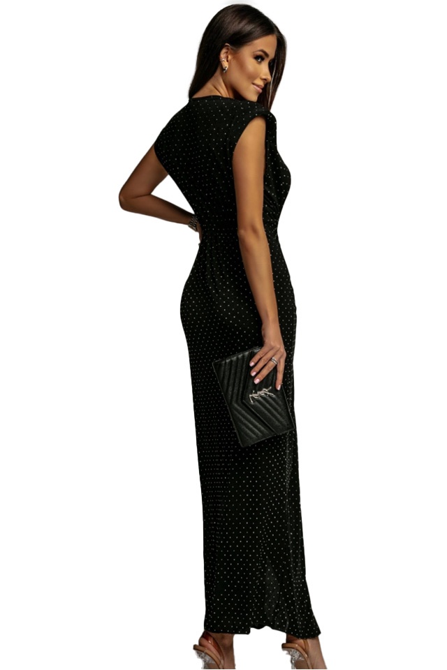 Rochie eleganta fara maneci JHOSY, cu paiete si decolteu, Negru, Marime S/M