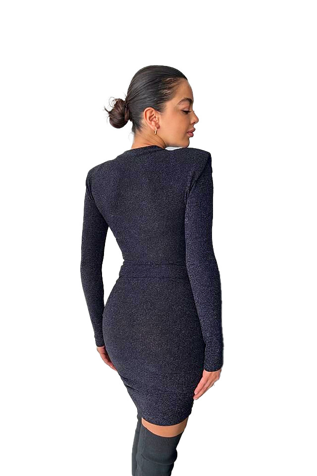 Rochie eleganta MiraBELL, bodycon si croi cu umeri supradimensionati, Negru