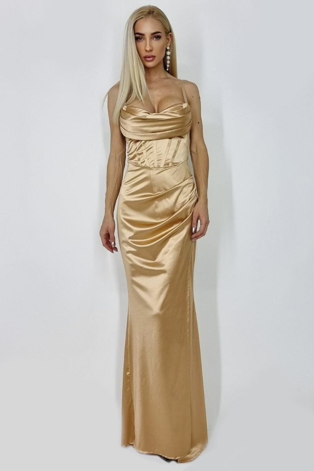 Rochie lunga cu corset, Astoria, gold, Marime S/M