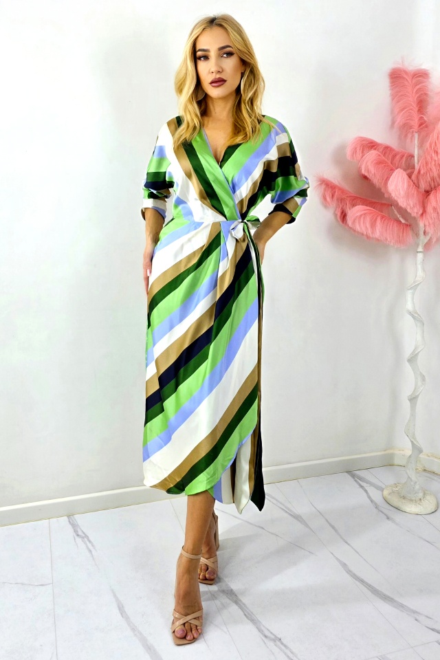 Rochie lunga satinata NALINI, cu cordon si aspect petrecut, Verde - 3 | YEO