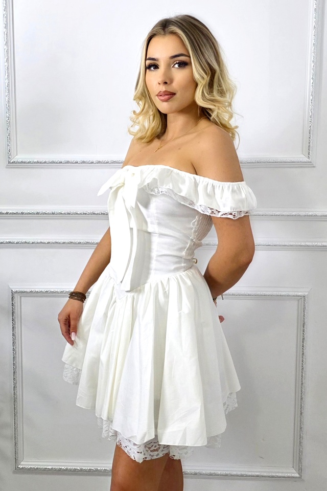 Rochie scurta babydoll VYVYE, cu volane si dantela, ALB, Marime S/M