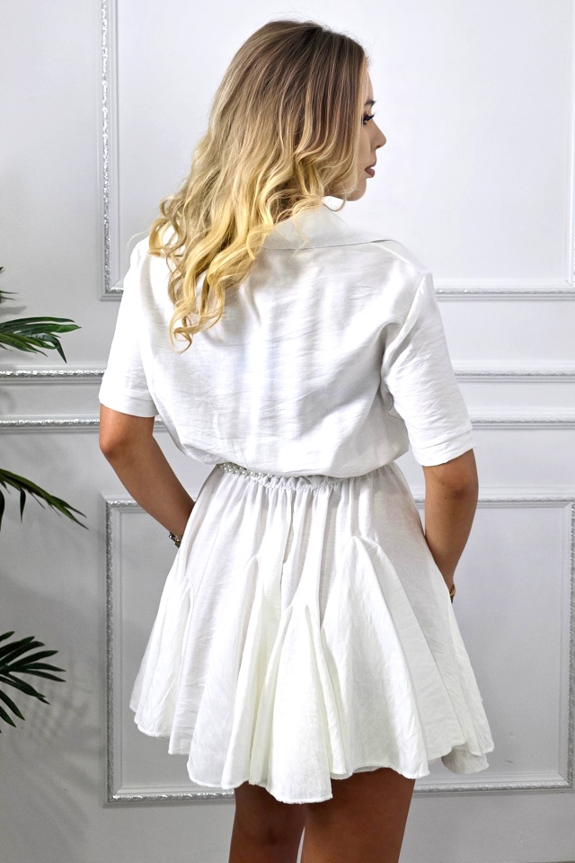 Rochie scurta, casual Peony, cu volane si revere, ALB, Marime S/M
