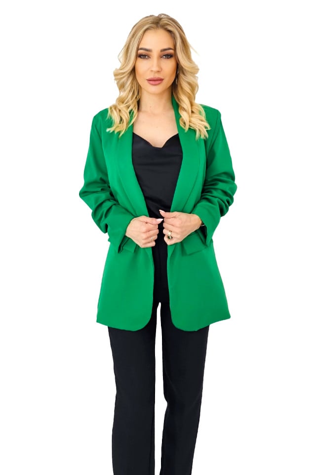 Sacou casual Adnana, cu revere rotunde si buzunare decorative, Verde , Marime universala S/M - 3 | YEO