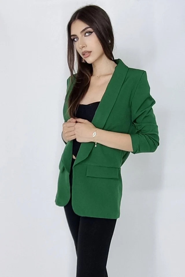 Sacou casual BLUMY, cu lungime medie si clapete, VERDE, Marime XL/2XL - 2 | YEO