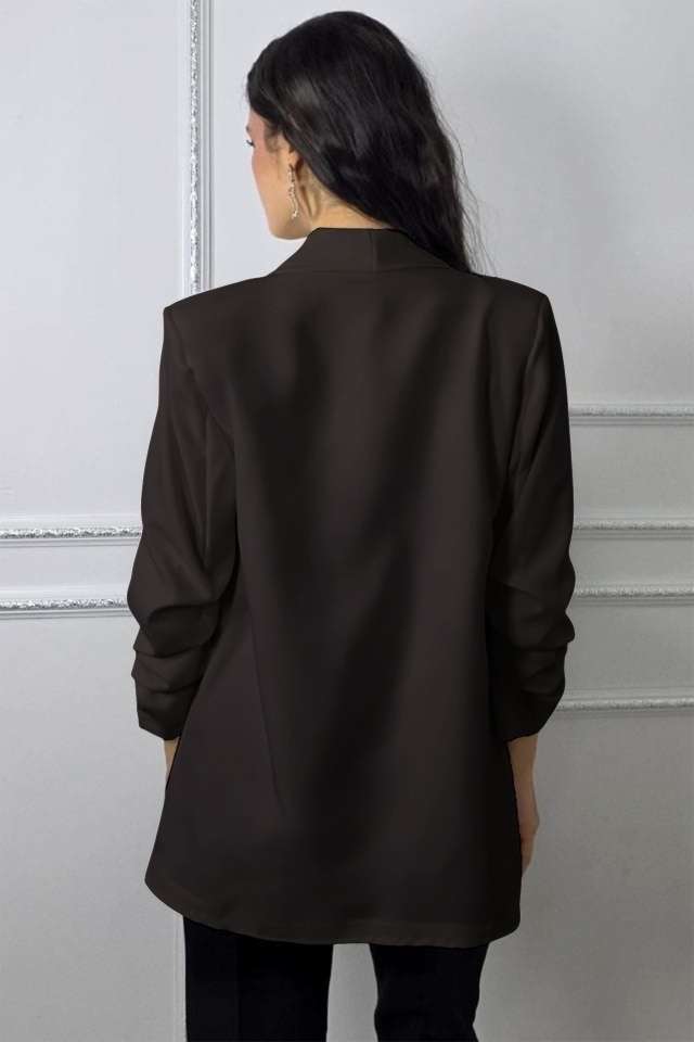 Sacou cu maneca incretita Alessia si buzunare decorative, Maro inchis, Marime S/M - 1 | YEO
