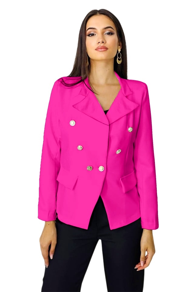 Sacou dama Zayre, cu butoni si buzunare decorative, Fucsia, Marime S/M