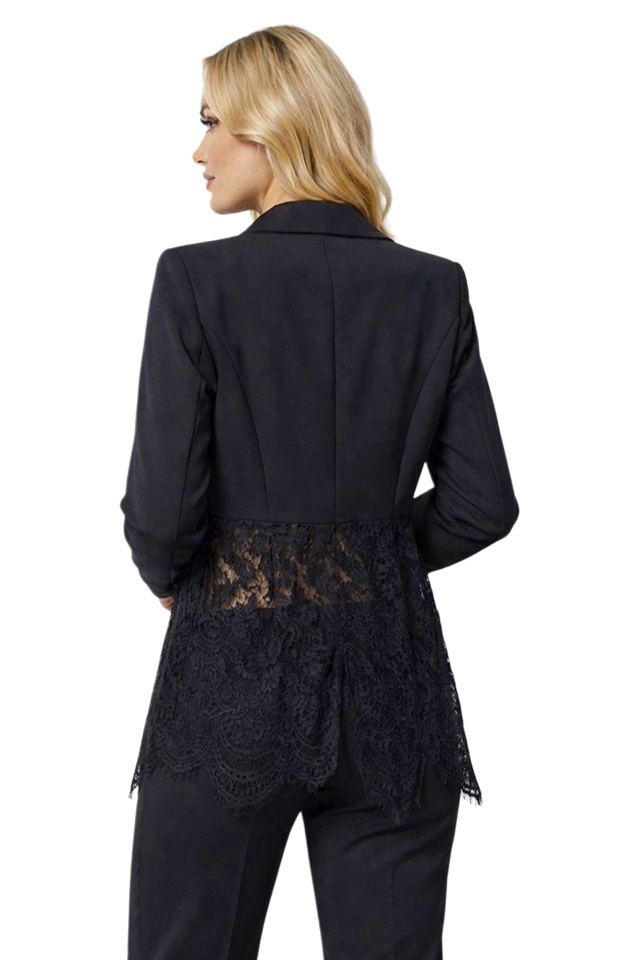 Sacou de ocazie Roselle, cu panou asimetric din dantela, Negru, Marime S/M