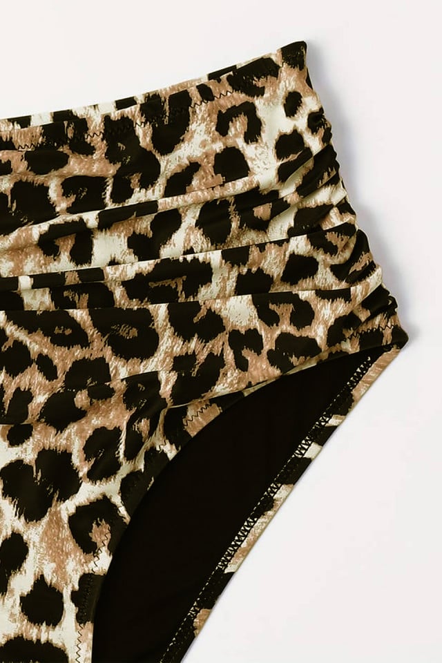 Slip de baie Tankini, cu talie inalta si pliuri asimetrice, Animal print Leopard - 2 | YEO