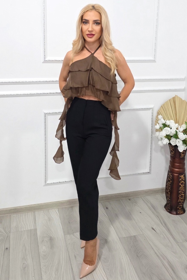 Top elegant asimetric Yuna, cu volane oversize petrecute, Maro, Marime S/M - 2 | YEO