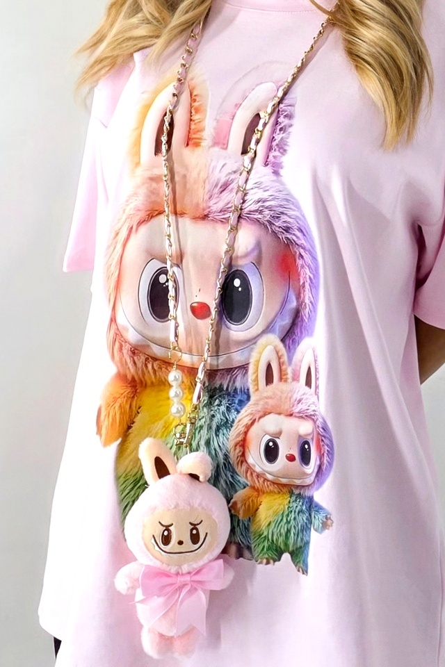 Tricou lung imprimat BuBu TOY si colier cu jucarie plus, Roz, Marime S/M/L - 2 | YEO