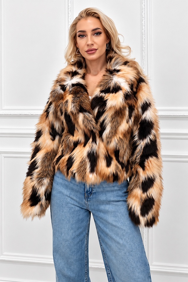 Blana animal print Ysolde din blana ecologica, cu interior satinat, ARAMIU, Marime S/M — imaginea 4