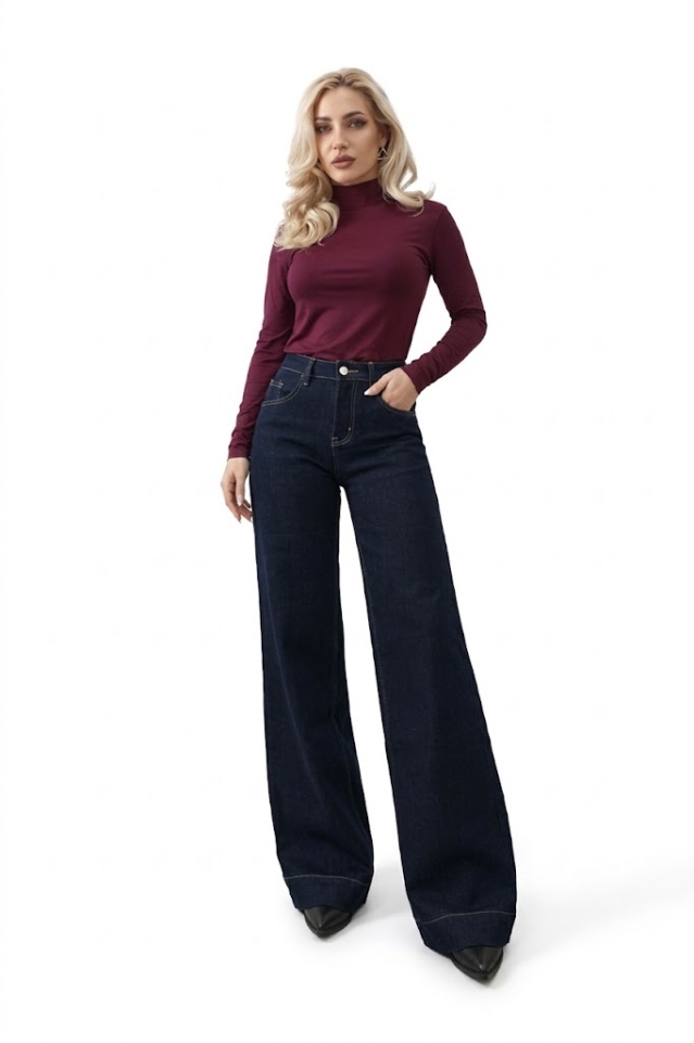 Blugi dama LYSENIA wide leg, cu talie inalta si croi larg, Albastru inchis — imaginea 6