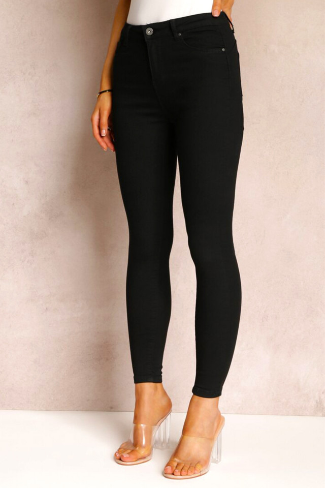 Blugi dama skinny Chiara, cu efect de push up si imprimeu neprespalat, Negru intens