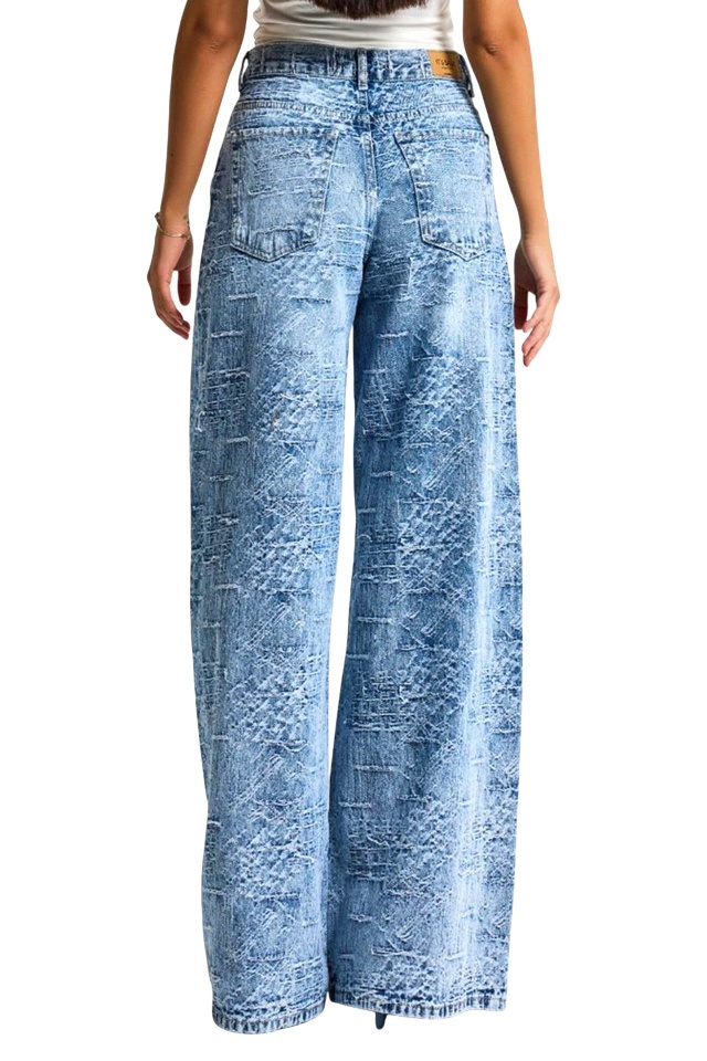 Blugi imprimeu presat ICE GLACYA, loose fit cu buzunare, Albastru prespalat