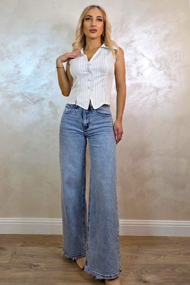 Blugi loose fit Aspen, cu textura elastica, Albastru deschis