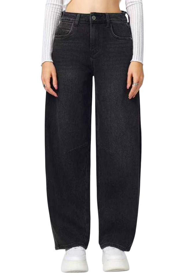 Blugi loose fit BARREL si cusaturi evidentiate, NEGRU