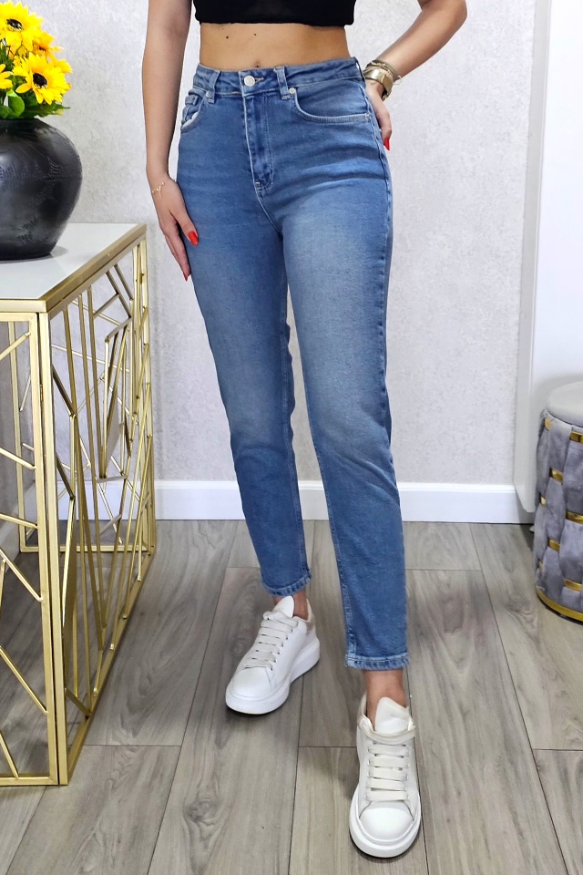 Blugi slimfit PACIFYC, cu textura usor elastica si talie inalta, Albastru - 2 | YEO