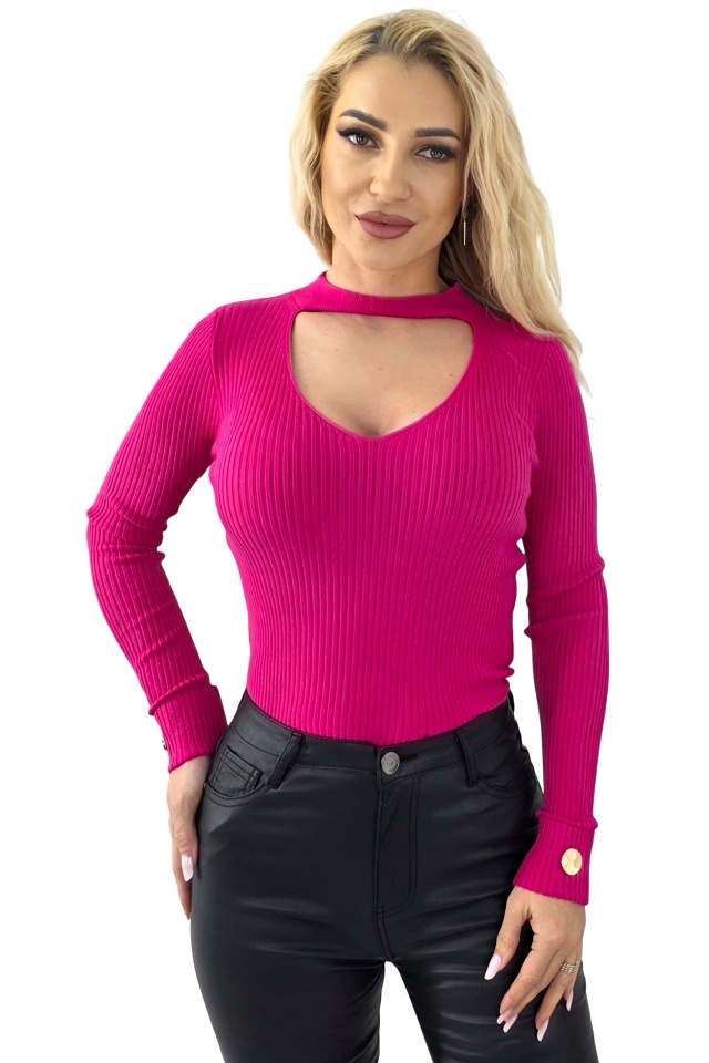 Bluza decupata Heart NOLA, cu butoni aurii, Fucsia
