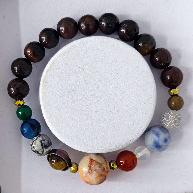 Bratara 10 Planets Red Tiger Eye, din pietre semipretioase in cutie cadou, semnificand planetele galaxiei - 1 | YEO