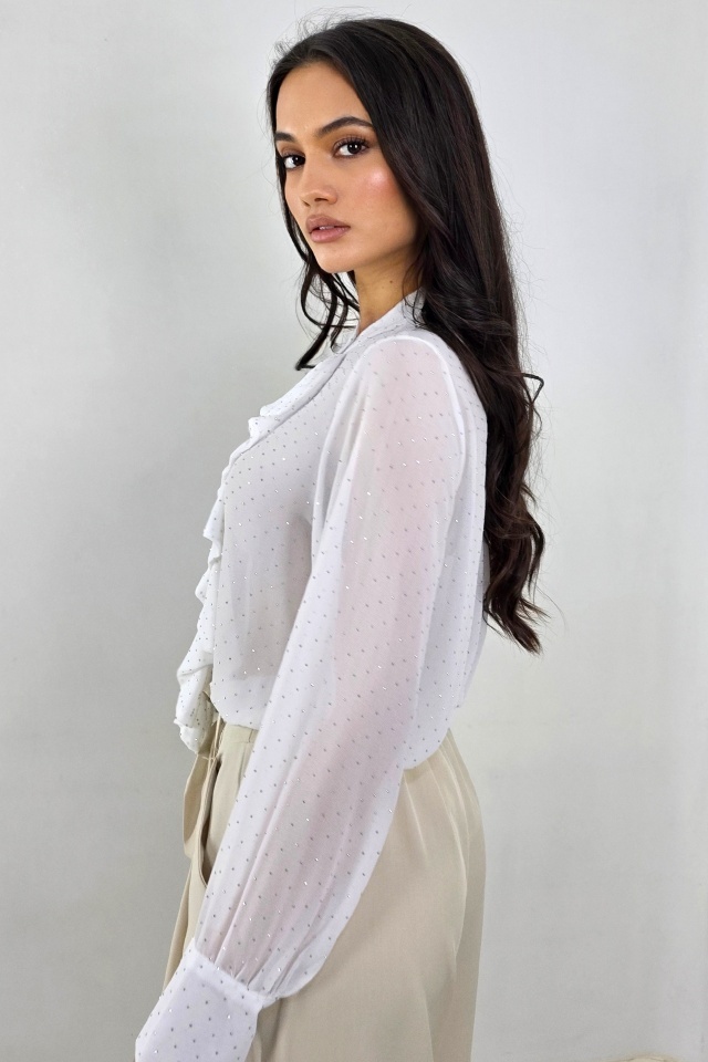 Camasa eleganta cu jabou Daliah si cristale, ALB, Marime S/M - 3 | YEO