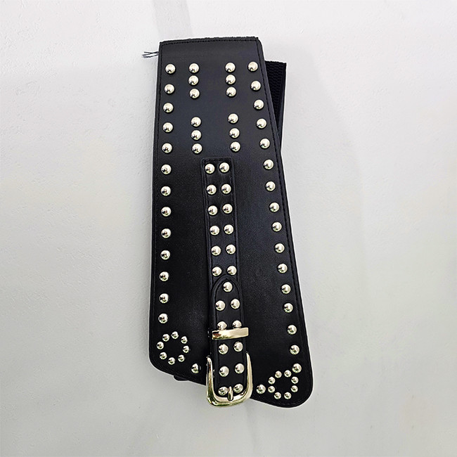 Centura corset cu catarama Teo Star, elastica, din piele ecologica cu detalii metalice, Negru - 2 | YEO