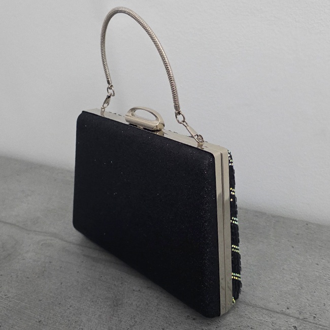 Clutch de umar SUN POP, cu strasuri multicolore, Negru - 1 | YEO