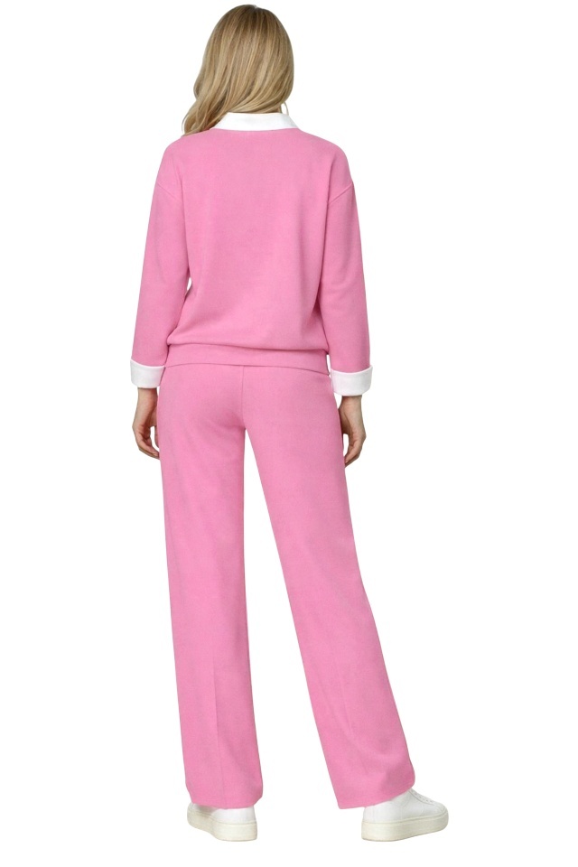 Compleu dama ALYA, cu bluza tip camasa si pantaloni lejeri cu snur, Roz, Marime S/M/L