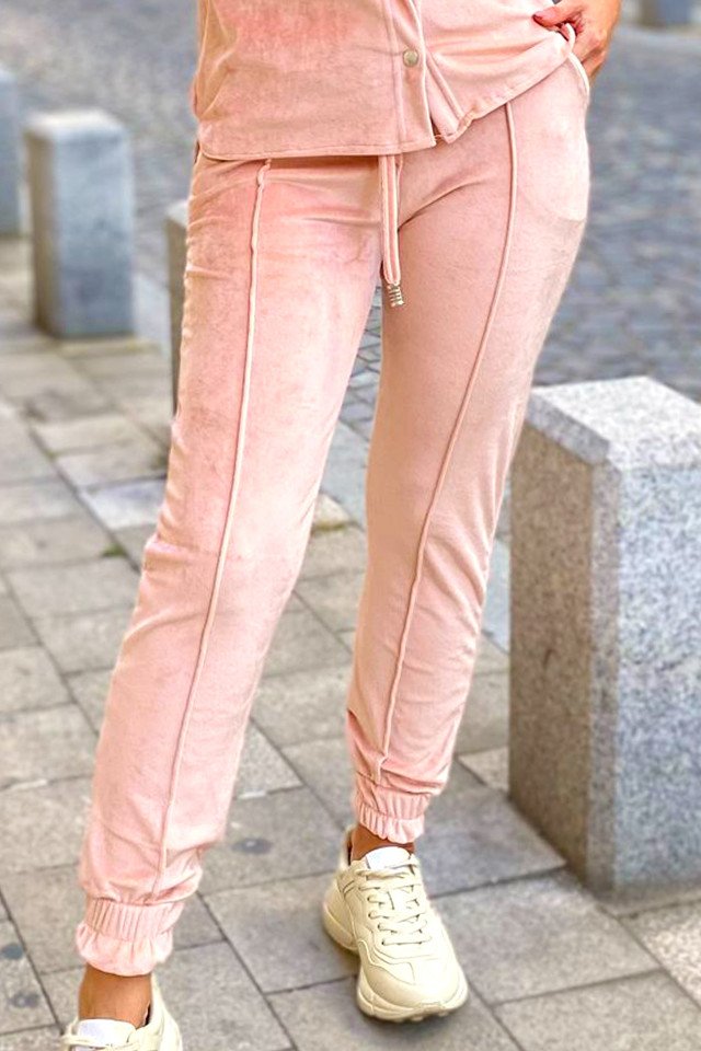 Compleu de catifea Aurora, pantaloni si camasa, Roz, Marime S/M