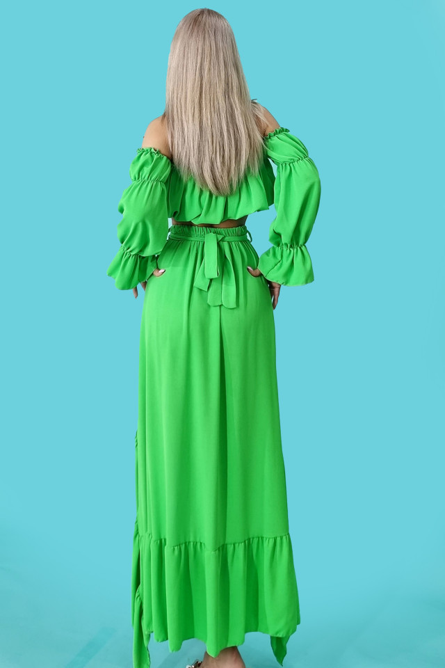 Compleu Edith, fusta si top scurt, Verde, Marime universala S/M - 1 | YEO