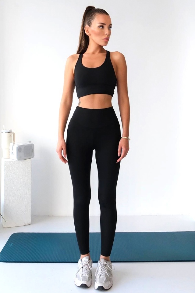 Compleu fitness RYGA, top si colanti cu banda modelatoare, Negru, Marime S/M - 3 | YEO