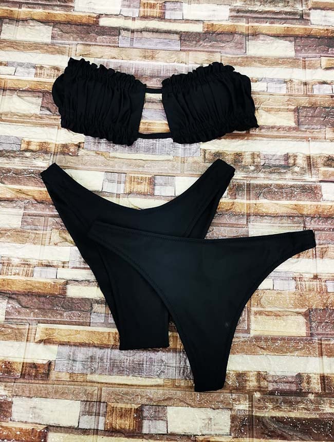 Costum de baie Cuba, cu trei piese, negru - 1 | YEO