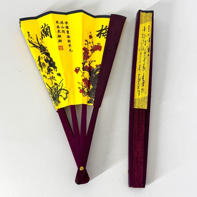 Evantai model japonez OKYOA, pliabil, cu laterale lemn, imprimat diferit fata/spate, IKEBANA - 1 | YEO
