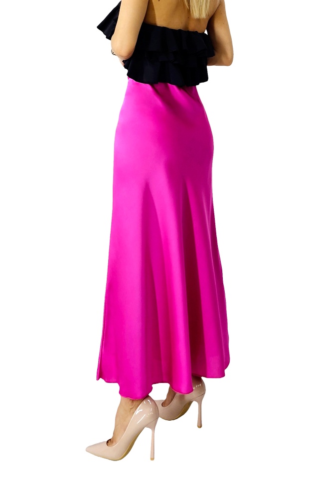 Fusta eleganta Penelope, cu textura satinata si croi lung, Fucsia, Marime S/M/L