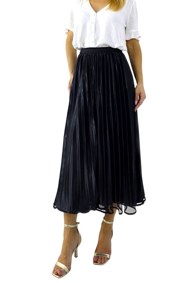 Fusta lunga cu doua fețe, LUNA, aspect plisat si tull, Negru, Marime S/M/L