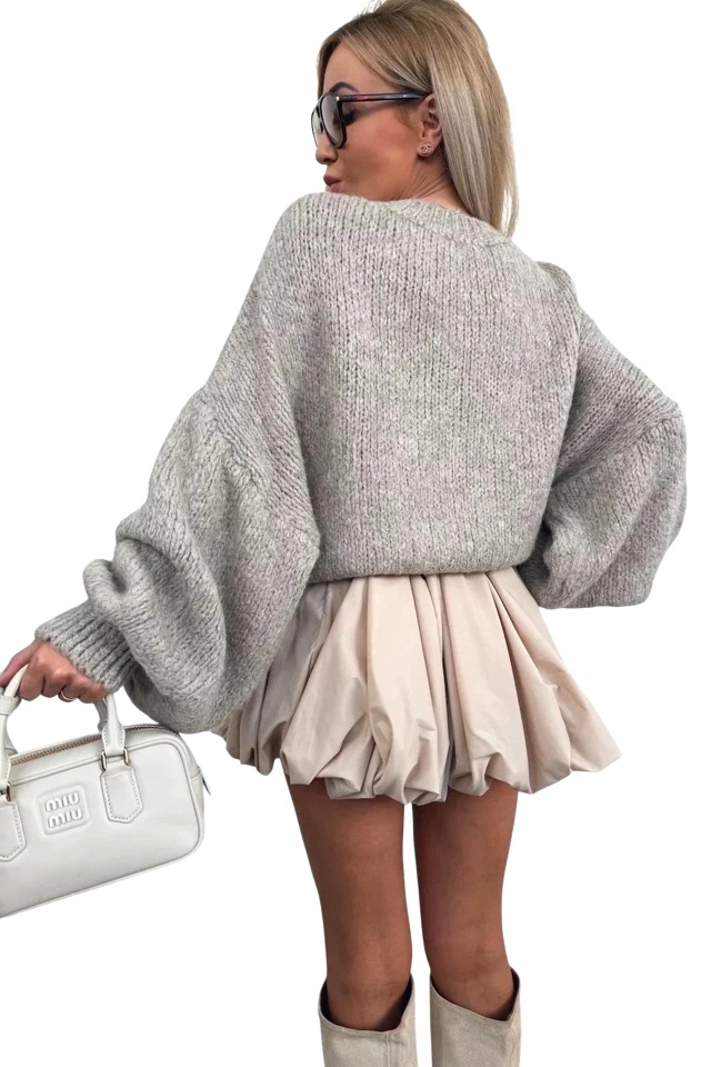 Fusta mini pantalon, BUBBLE, cu volum si pliuri, Crem, Marime S/M