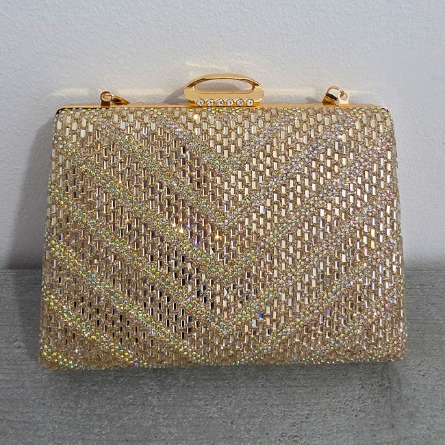 Geanta clutch pentru evenimente SUN POP, cu strasuri multicolore, AURIU - 3 | YEO