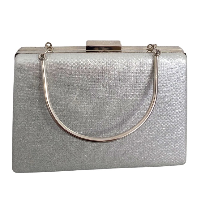 Geanta de ocazie, SYLVI, tip clutch, cu lant detasabil argintiu si piele ecologica, Silver - 3 | YEO