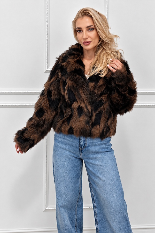 Haina animal print Ysolde din blana ecologica, cu interior satinat, MARO, Marime S/M — imaginea 4